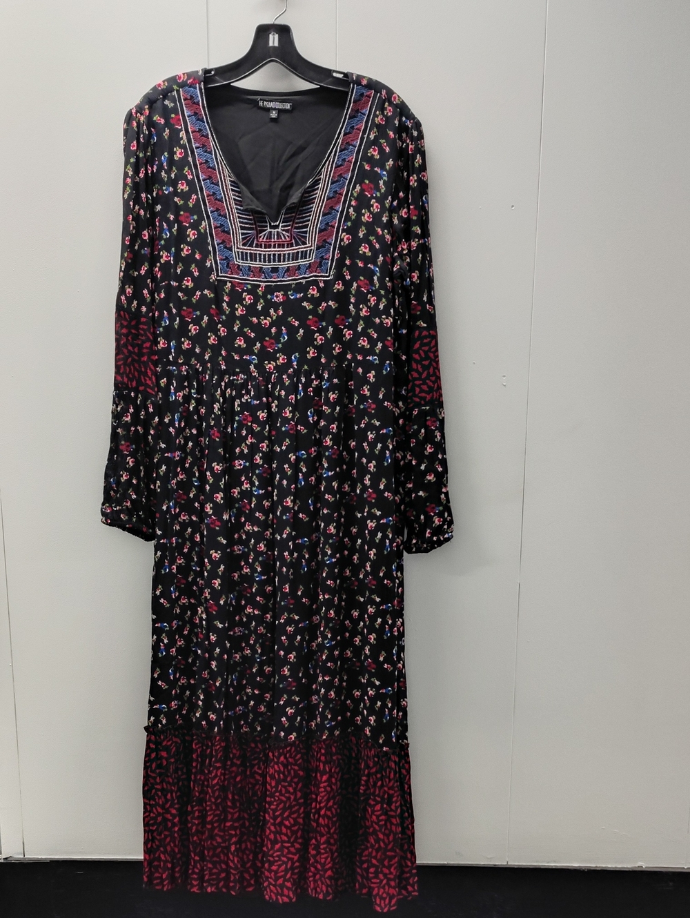 The Pyramid Collection Black Floral Maxi Dress with Embroidered Yoke